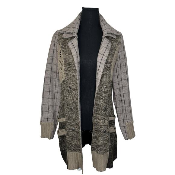 XS Black Swan Sweater Duster BJ143274 Wool Blend Plaid Double Breasted Pockets - Picture 6 of 14